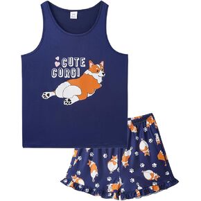 Girls Sleeveless Pajamas Vest Tank Top and Ruffle Shorts Sleepwear Outfits 2pcs Cute Printed Soft Sleepwear in Kuwait