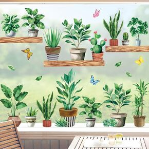 8 Sheets Summer Potted Plants Window Cling Stickers Tropical Botanical Cactus Butterfly Glass Sticker Watercolor Greenery Anti Collision Window Door Decoration for Home Classroom Party in Kuwait