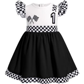 Kids Girls 1st 2nd Birthday Race Car Driver Costume Flutter Sleeve Ruffle Dress Racer Costume in Saudi Arabia