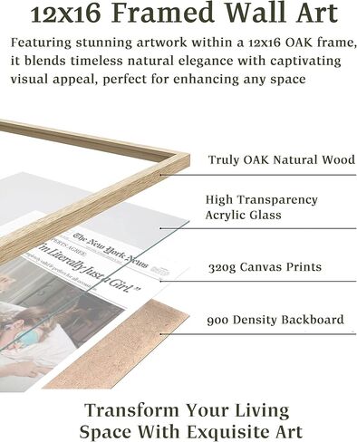 مجلة EcoHest العصرية Audrey Hepburn Magazine Framed Wall Art ، 12x16 في Oak Wood I'm حرفيًا مجرد فتاة من القماش الفني للفنون ، مجموعة Beige Retro من 1 لغرفة المعيشة غرفة نوم in Saudi Arabia