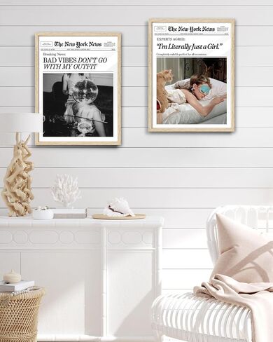مجلة EcoHest العصرية Audrey Hepburn Magazine Framed Wall Art ، 12x16 في Oak Wood I'm حرفيًا مجرد فتاة من القماش الفني للفنون ، مجموعة Beige Retro من 1 لغرفة المعيشة غرفة نوم in Saudi Arabia