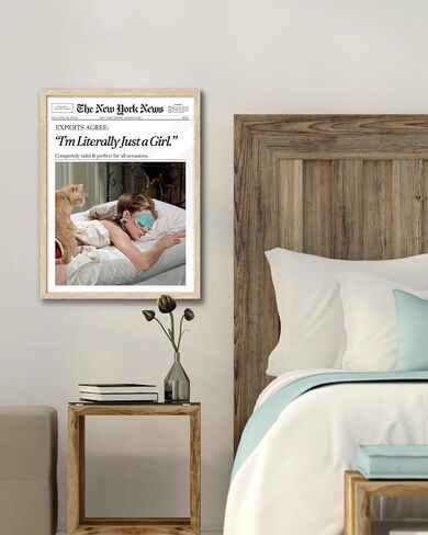 مجلة EcoHest العصرية Audrey Hepburn Magazine Framed Wall Art ، 12x16 في Oak Wood I'm حرفيًا مجرد فتاة من القماش الفني للفنون ، مجموعة Beige Retro من 1 لغرفة المعيشة غرفة نوم in Saudi Arabia