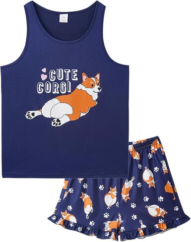 Girls Sleeveless Pajamas Vest Tank Top and Ruffle Shorts Sleepwear Outfits 2pcs Cute Printed Soft Sleepwear in Kuwait