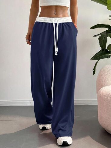 ZAFUL Wide Leg Sweatpants Women Trendy Interior Drawstring Baggy Sweatoants Loose Casual Jogger Pant with Pockets 2025 in Saudi Arabia