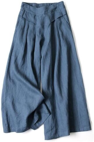 Women's Cotton Linen Palazzo Pants Wide Leg Flowy Loose Fit Gauze Casual Summer Outfit Elastic Waist with Pockets in Saudi Arabia