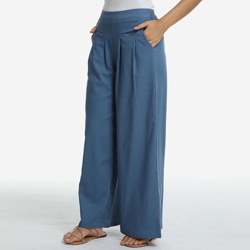 Women's Cotton Linen Palazzo Pants Wide Leg Flowy Loose Fit Gauze Casual Summer Outfit Elastic Waist with Pockets in Saudi Arabia