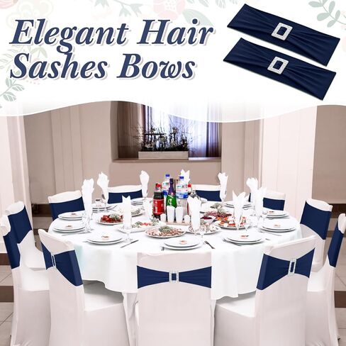 CHENGU 50 Pcs Spandex Chair Sashes with Square Buckle Slider Stretch Chair Cover Band Universal Elastic Chair Ties Chair Straps Bows for Wedding Banquet Event Party Decoration(Lake Blue) in Kuwait