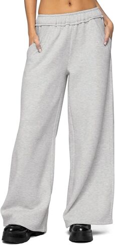 HeSaYep Womens Fleece Lined Sweatpants Wide Leg Baggy Thermal Lounge Pants Raw Hem Elastic Waist Oversized Sweat Pants in Saudi Arabia
