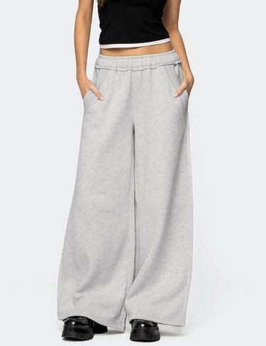 HeSaYep Womens Fleece Lined Sweatpants Wide Leg Baggy Thermal Lounge Pants Raw Hem Elastic Waist Oversized Sweat Pants in Saudi Arabia