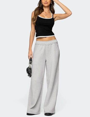 HeSaYep Womens Fleece Lined Sweatpants Wide Leg Baggy Thermal Lounge Pants Raw Hem Elastic Waist Oversized Sweat Pants in Saudi Arabia