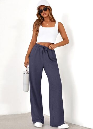 Okiwam Women's Wide Leg Sweatpants Summer 2025 Fall High Waisted Lounge Pants Drawstring Workout Joggers with Pockets in Kuwait