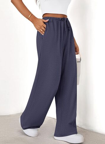 Okiwam Women's Wide Leg Sweatpants Summer 2025 Fall High Waisted Lounge Pants Drawstring Workout Joggers with Pockets in Kuwait