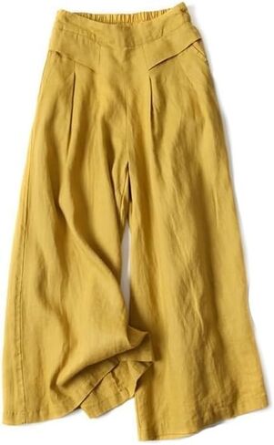 Women's Cotton Linen Palazzo Pants Wide Leg Flowy Loose Fit Gauze Casual Summer Outfit Elastic Waist with Pockets in Saudi Arabia