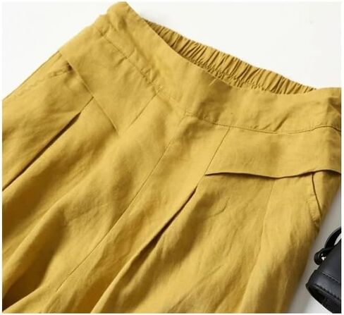 Women's Cotton Linen Palazzo Pants Wide Leg Flowy Loose Fit Gauze Casual Summer Outfit Elastic Waist with Pockets in Saudi Arabia