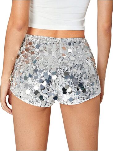 Shenhe Women's Sexy Sequin Shorts Y2K Low Rise Rise Sparkle Micro Shorts Club hed hed hem hem in Kuwait