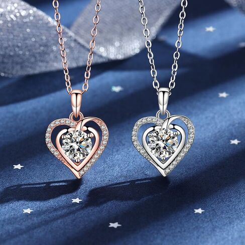 14K Gold Over S925 Sterling Silver 1 Carat Diamond Classic Heart Pendant Necklace for Women, Round Cut D-Color VVS1,A Unique Birthday Gift for Her in Saudi Arabia