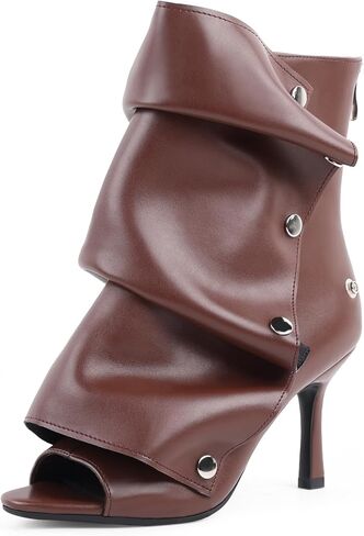 Fancyqueen Open Toe Exle Boots ، Black Stiletto High High Cheels Slouchy Summer Boots Over Slouch Shark Peep Beep for Office Party ، Snap-Off ، Toe Tee in Kuwait