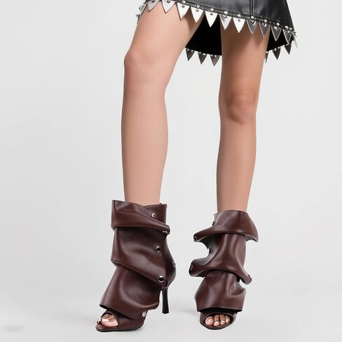 Fancyqueen Open Toe Exle Boots ، Black Stiletto High High Cheels Slouchy Summer Boots Over Slouch Shark Peep Beep for Office Party ، Snap-Off ، Toe Tee in Kuwait