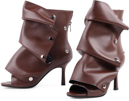 Fancyqueen Open Toe Exle Boots ، Black Stiletto High High Cheels Slouchy Summer Boots Over Slouch Shark Peep Beep for Office Party ، Snap-Off ، Toe Tee in Kuwait