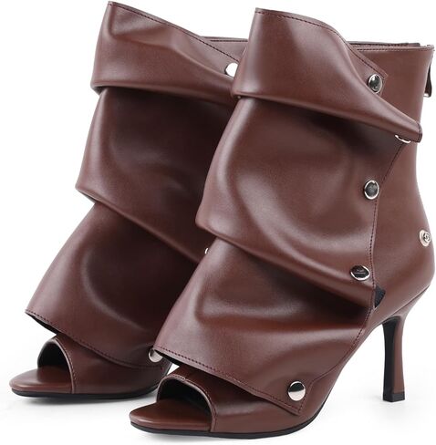 Fancyqueen Open Toe Exle Boots ، Black Stiletto High High Cheels Slouchy Summer Boots Over Slouch Shark Peep Beep for Office Party ، Snap-Off ، Toe Tee in Kuwait