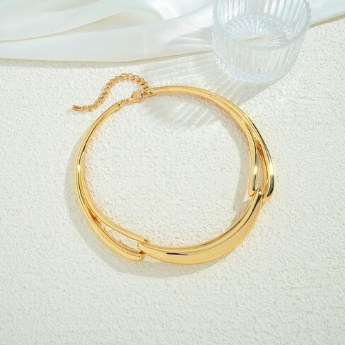 WOWORAMA Chunky Choker Collar Necklace for Women Gold Silver Teardrop Choker Necklace Spring Open Cuff Necklace Metal Statement Necklace in Kuwait