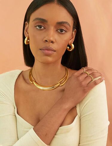 WOWORAMA Chunky Choker Collar Necklace for Women Gold Silver Teardrop Choker Necklace Spring Open Cuff Necklace Metal Statement Necklace in Kuwait