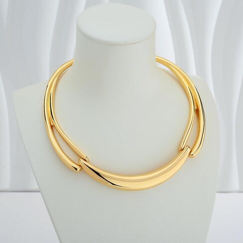WOWORAMA Chunky Choker Collar Necklace for Women Gold Silver Teardrop Choker Necklace Spring Open Cuff Necklace Metal Statement Necklace in Kuwait