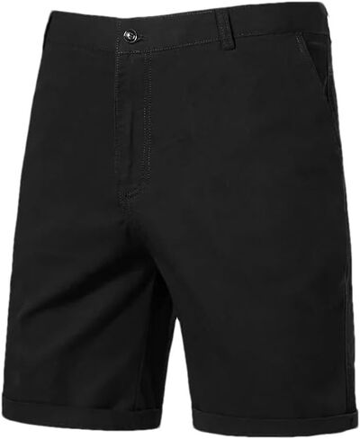 Cotton Shorts Men Classic Cargo Stretch Short Casual Summer Elastic Waist Loose Fit Knee Pants with Pockets in Kuwait
