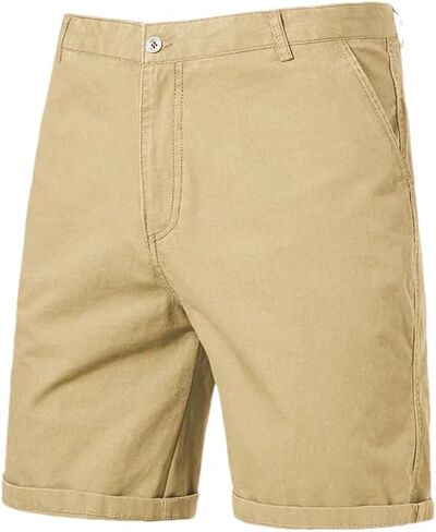 Cotton Shorts Men Classic Cargo Stretch Short Casual Summer Elastic Waist Loose Fit Knee Pants with Pockets in Kuwait