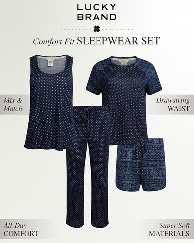 Lucky Brand Ladies' 4-Piece Pajama Set (as1, alpha, x_l, regular, regular, Leopard) in Saudi Arabia