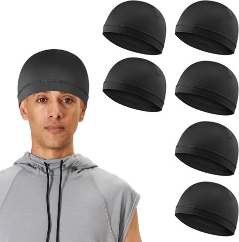 6pcs Men Silky Skull Caps Beanie Multifunctional Sleep Hats Breathable Headwear Sweat Absorbent Liner Cap Helmet Liner Sweat Wicking Cap Elastic Band Wave Cooling Hat Thermal Running Cycling Bonnet in Saudi Arabia