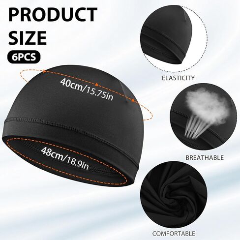 6pcs Men Silky Skull Caps Beanie Multifunctional Sleep Hats Breathable Headwear Sweat Absorbent Liner Cap Helmet Liner Sweat Wicking Cap Elastic Band Wave Cooling Hat Thermal Running Cycling Bonnet in Saudi Arabia