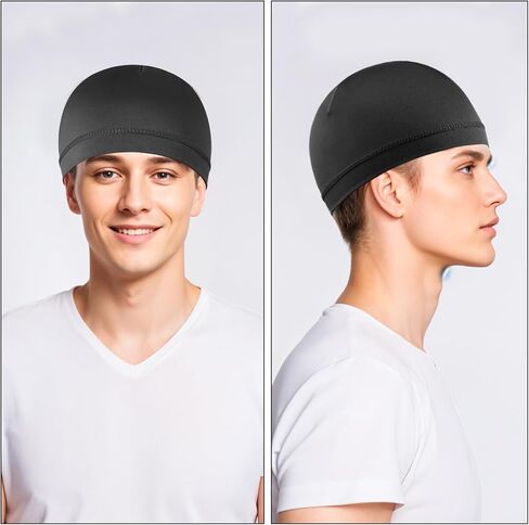 6pcs Men Silky Skull Caps Beanie Multifunctional Sleep Hats Breathable Headwear Sweat Absorbent Liner Cap Helmet Liner Sweat Wicking Cap Elastic Band Wave Cooling Hat Thermal Running Cycling Bonnet in Saudi Arabia
