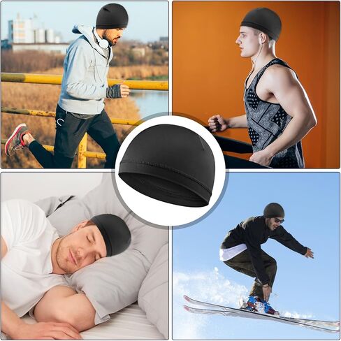 6pcs Men Silky Skull Caps Beanie Multifunctional Sleep Hats Breathable Headwear Sweat Absorbent Liner Cap Helmet Liner Sweat Wicking Cap Elastic Band Wave Cooling Hat Thermal Running Cycling Bonnet in Saudi Arabia