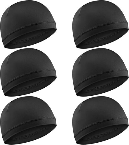 6pcs Men Silky Skull Caps Beanie Multifunctional Sleep Hats Breathable Headwear Sweat Absorbent Liner Cap Helmet Liner Sweat Wicking Cap Elastic Band Wave Cooling Hat Thermal Running Cycling Bonnet in Saudi Arabia