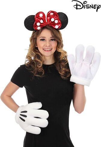 Minnie Glitter Headband and Gloves Set - Velvet Bow, Glitter Ears, and Foam Gloves, Officially Licensed in Saudi Arabia