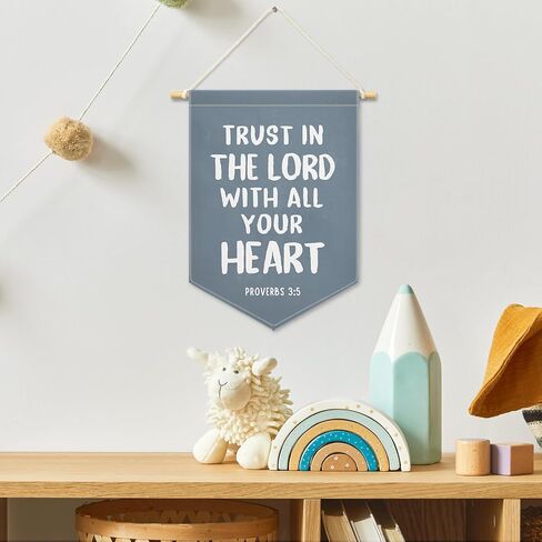 Blue Christian Kids Boys Boys Decore ، Scripture Trust in the Lord Banner Canvas ، Vintage Bible Versery Consery Wall Hanging Frame Decor in Saudi Arabia