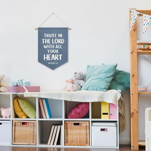 Blue Christian Kids Boys Boys Decore ، Scripture Trust in the Lord Banner Canvas ، Vintage Bible Versery Consery Wall Hanging Frame Decor in Saudi Arabia