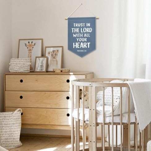 Blue Christian Kids Boys Boys Decore ، Scripture Trust in the Lord Banner Canvas ، Vintage Bible Versery Consery Wall Hanging Frame Decor in Saudi Arabia
