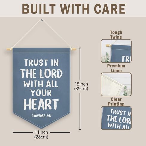 Blue Christian Kids Boys Boys Decore ، Scripture Trust in the Lord Banner Canvas ، Vintage Bible Versery Consery Wall Hanging Frame Decor in Saudi Arabia