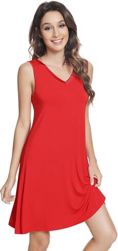 NACHILA Nightgowns for Women-Viscose Made from Bamboo, Sleeveless Sleep Dress Soft Nightshirts Satin V Neck Sleepshirts in Saudi Arabia