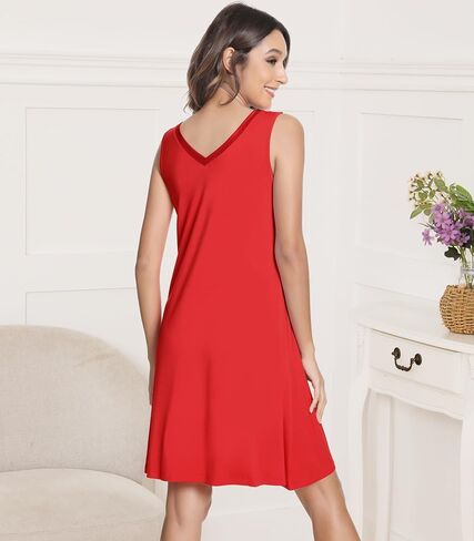 NACHILA Nightgowns for Women-Viscose Made from Bamboo, Sleeveless Sleep Dress Soft Nightshirts Satin V Neck Sleepshirts in Saudi Arabia