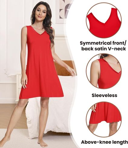 NACHILA Nightgowns for Women-Viscose Made from Bamboo, Sleeveless Sleep Dress Soft Nightshirts Satin V Neck Sleepshirts in Saudi Arabia