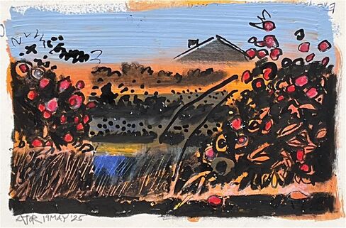 Rhododendrons - a small, unique, handmade home accent art piece, in acrylic and ink on heavy print paper, 5.5" x 3.5". in Saudi Arabia