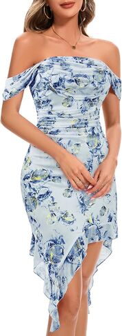 Berylove Women's Sexy Off Counter Mesh Midi Wedding Guest Dresses in Kuwait