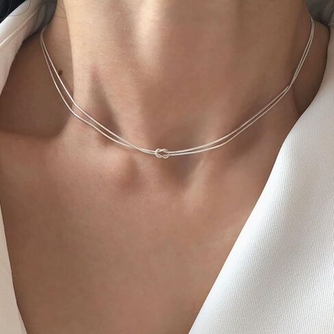 Knot Necklace for Women Dainty Snake Chain Statement Choker Necklaces Adjustable Twisted Knot Infinity Lariat Necklace Punk Hip Hop Jewelry Gift in Saudi Arabia