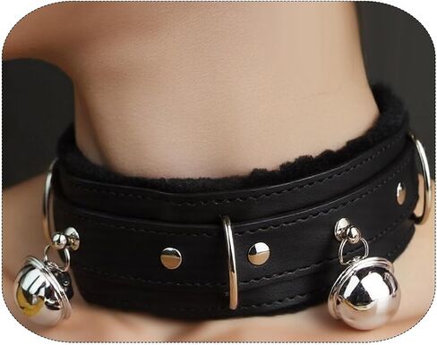 NouAn Punk choker leather Collar for women with Lock Bell O-ring Adjustable gothic Leather Choker Necklace Collar for Women Black in Kuwait