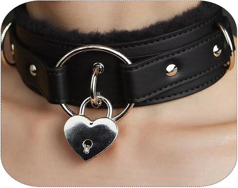NouAn Punk choker leather Collar for women with Lock Bell O-ring Adjustable gothic Leather Choker Necklace Collar for Women Black in Kuwait