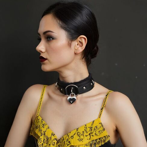 NouAn Punk choker leather Collar for women with Lock Bell O-ring Adjustable gothic Leather Choker Necklace Collar for Women Black in Kuwait