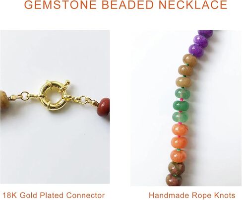 Beaded Gemstone Necklace for Women, Colorful Boho Bead Choker Natural Stone Surfer Beach Rainbow Color Bead 18K Gold Plated DIY Handmade Jewelry Charm Trendy Birthday Gifts in Saudi Arabia